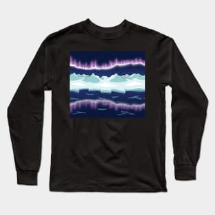 Aurora over snowy mountain Long Sleeve T-Shirt